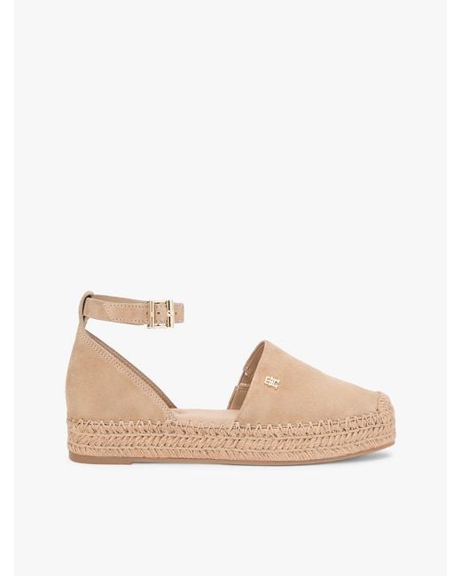 Tommy Hilfiger Natural Suede Ankle Strap Platform Espadrilles