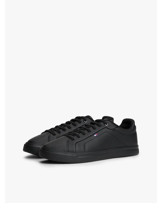 Tommy Hilfiger Black Hilfiger Icon Leather Court Trainers for men