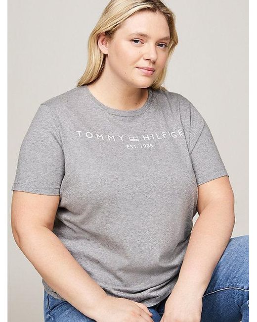 Tommy Hilfiger Curve Signature T-shirt Met Ronde Hals in het Gray