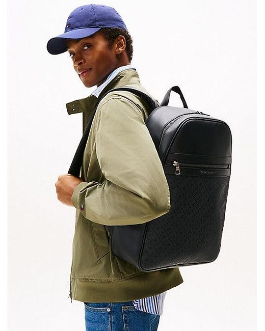 Mochila Texturizada Con Monogramas Th Tommy Hilfiger de hombre de color Black