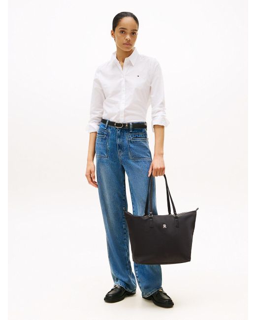 Borsa Tote Con Nastro Iconico di Tommy Hilfiger in Black
