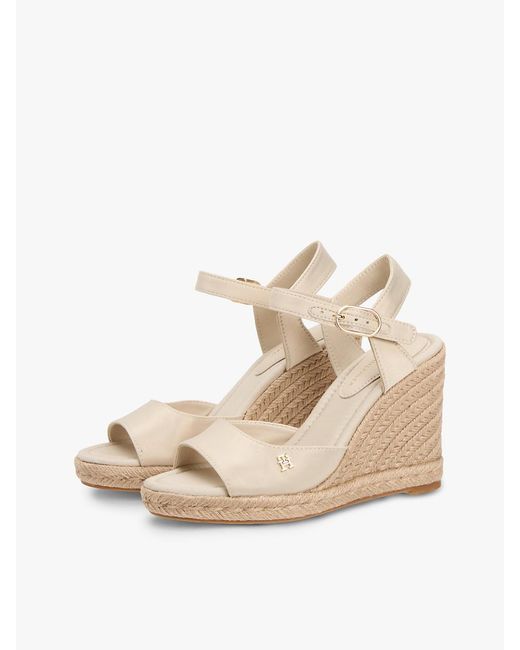 Tommy Hilfiger Natural Satin Th Monogram Wedge Espadrilles