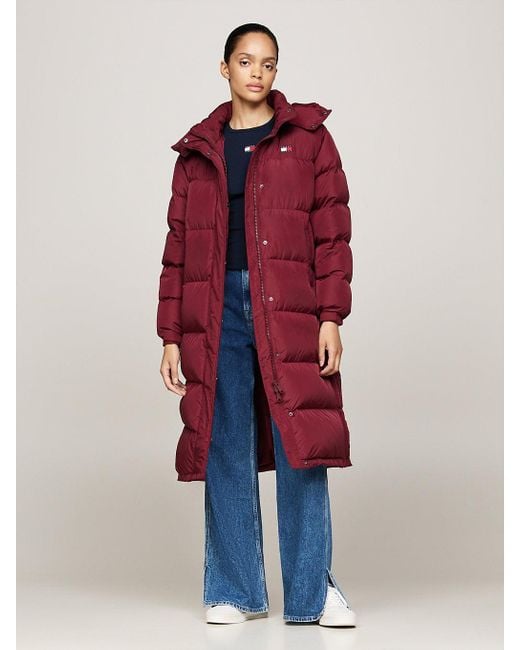 Tommy Hilfiger Red Down Hooded Longline Alaska Puffer Coat