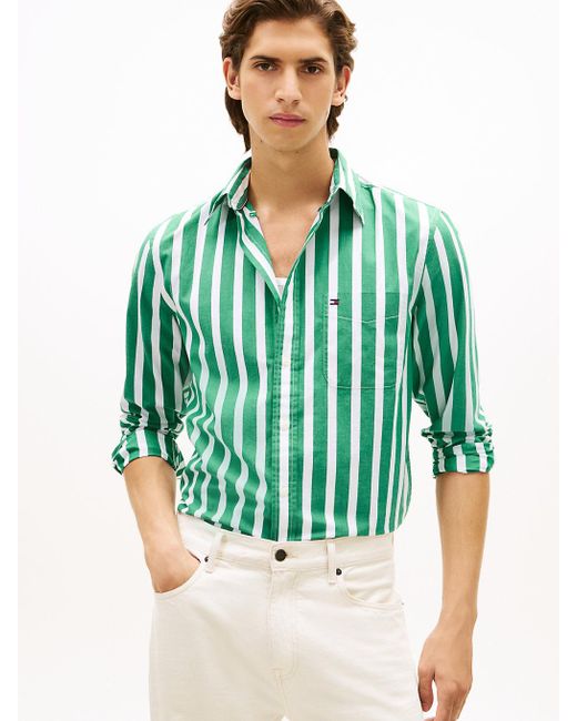 Tommy Hilfiger Green Th Flex Regular Fit Stripe Shirt for men