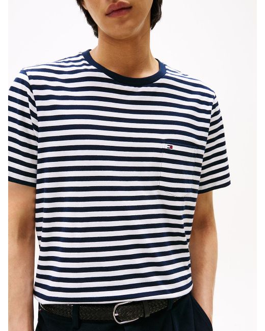 T-Shirt Con Tasca Applicata E Motivo A Righe di Tommy Hilfiger in Blue da Uomo