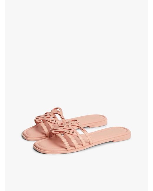 Tommy Hilfiger Pink Logo Strap Leather Mules