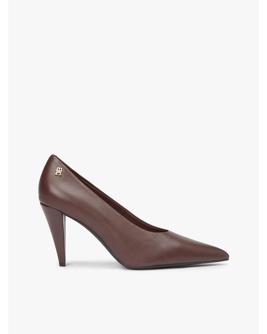 Tommy Hilfiger Brown Leather Th Monogram High Heels