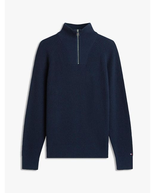Tommy Hilfiger Blue Fisherman Rib-knit Relaxed Jumper With Wool for men