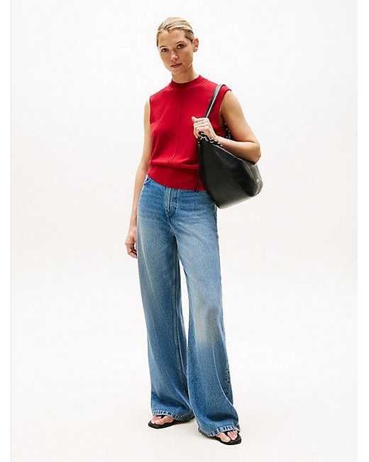 Tommy Hilfiger Red Ärmelloses Mock-Neck-Top Mit Seide