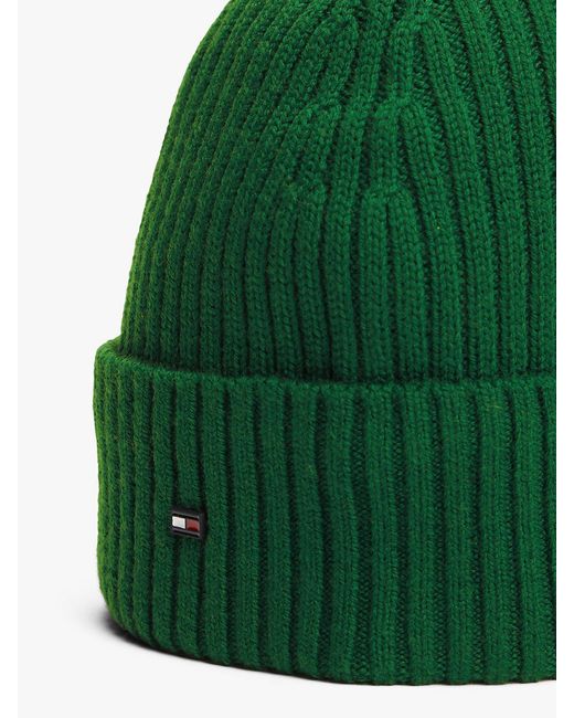 Tommy Hilfiger Green Hilfiger Flag Pure Wool Beanie for men