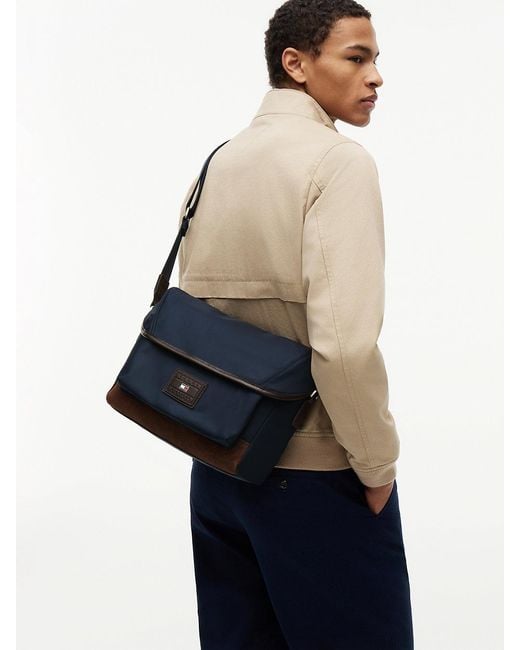 Tommy Hilfiger Blue Heritage Logo Patch Crossbody Satchel for men