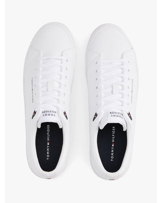 Tommy Hilfiger White Logo Lace-up Trainers With Leather for men