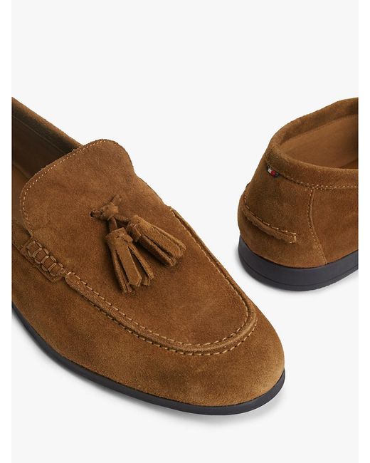 Tommy Hilfiger White Logo Tassel Flexible Suede Loafers for men