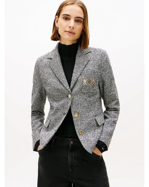 Tommy Hilfiger Gray Festive Slim Fit Houndstooth Wool Blend Blazer