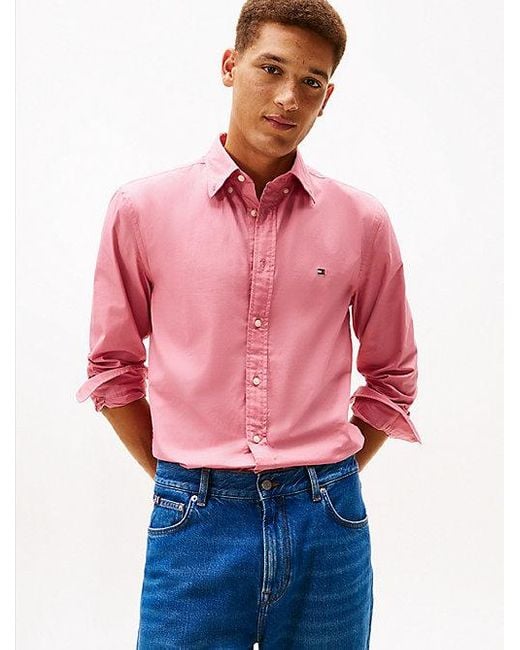 Camisa De Popelín Th Flex De Corte Regular Tommy Hilfiger de hombre de color Red