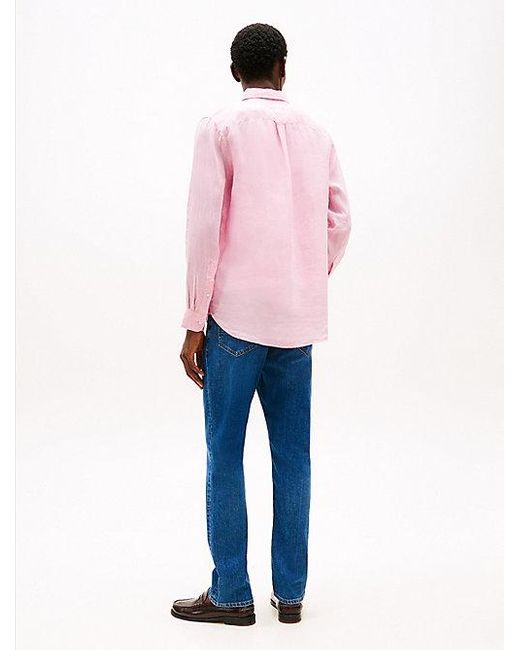 Tommy Hilfiger Regular Fit Overhemd Van Pigment-dyed Linnen in het Pink voor heren