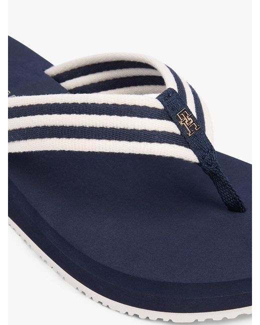Tommy Hilfiger Blue Stripe Webbing Strap Wedge Flip-Flops