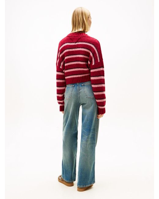 Cardigan Relaxed Fit A Righe Con Distintivo di Tommy Hilfiger in Red