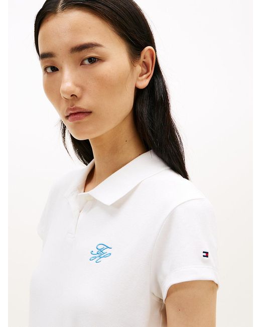 Tommy Hilfiger White 1985 Slim Fit Logo Embroidery Polo Shirt