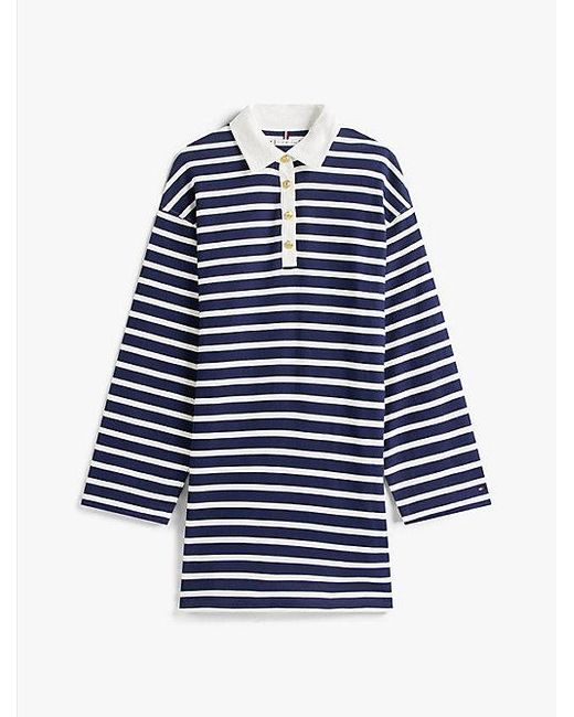 Tommy Hilfiger Blue Relaxed Fit Mini-Rugby-Kleid Mit Knöpfen