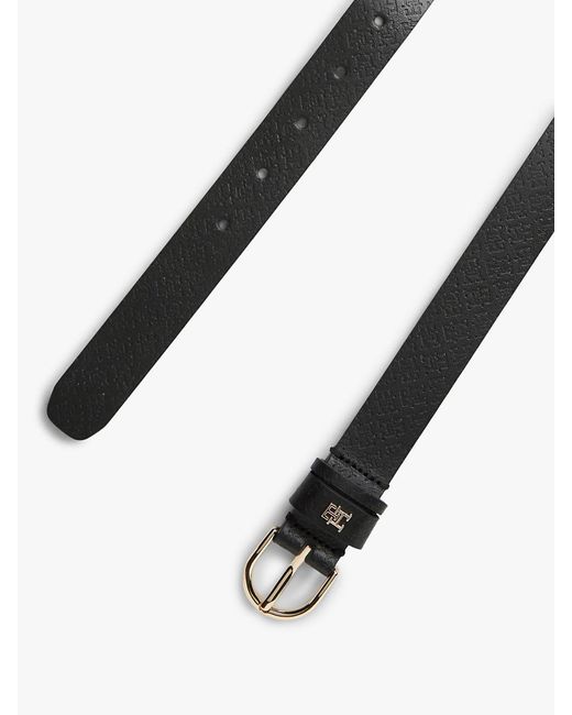 Tommy Hilfiger Black Th Monogram Debossed Leather Belt