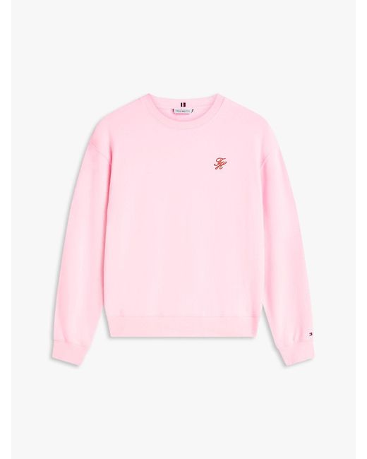 Tommy Hilfiger Pink Logo Embroidery Crew Neck Sweatshirt
