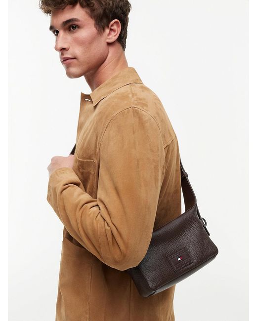 Tommy Hilfiger Brown Logo Leather Crossbody Camera Bag for men