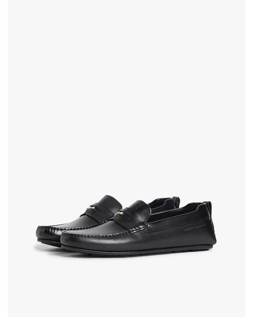 Tommy Hilfiger White Leather Debossed Logo Driver Shoes for men
