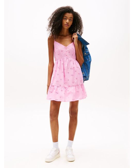 Tommy Hilfiger Pink Broderie Anglaise Relaxed Mini Dress