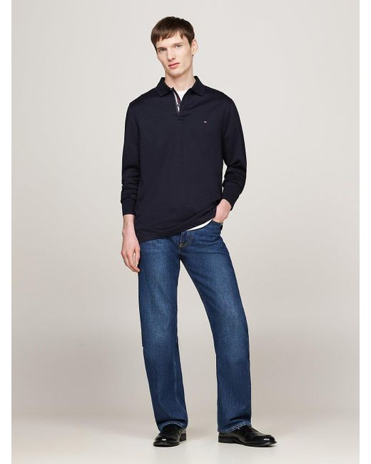 Tommy Hilfiger Blue Jacquard Long Sleeve Polo Shirt for men