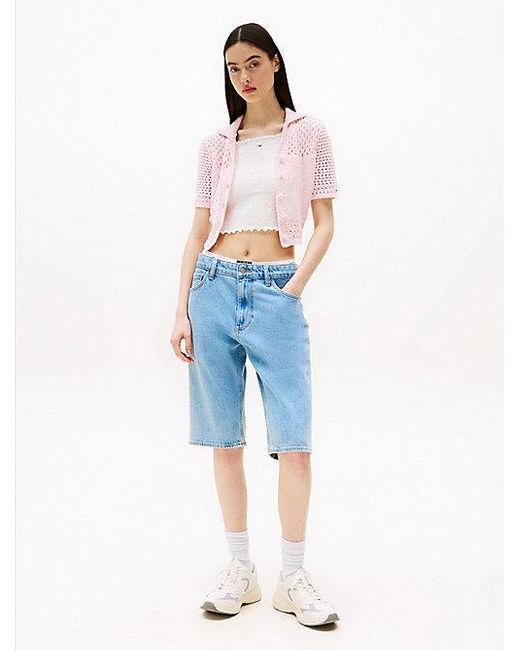Cárdigan De Manga Corta Con Cuello De Polo Tommy Hilfiger de color White