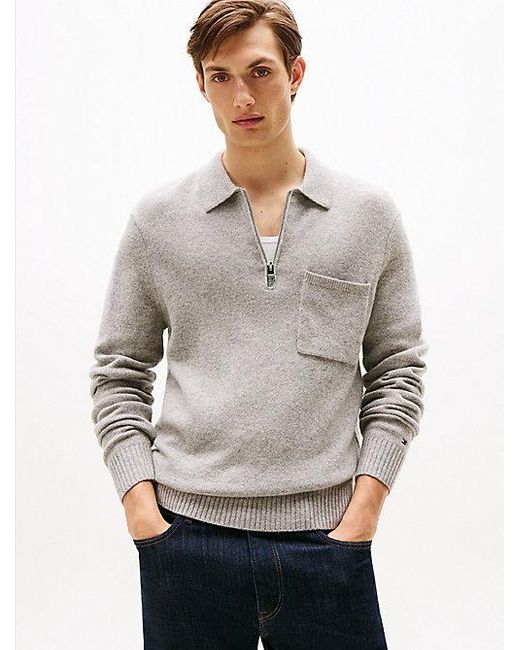Tommy Hilfiger Puur Lamswollen Polotrui Met Rits in het Gray voor heren