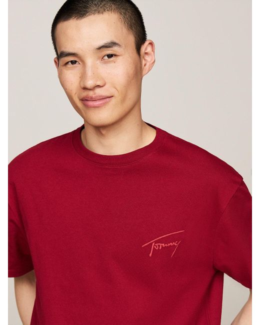 T-shirt à logo et col ras-du-cou Tommy Hilfiger pour homme en coloris Red