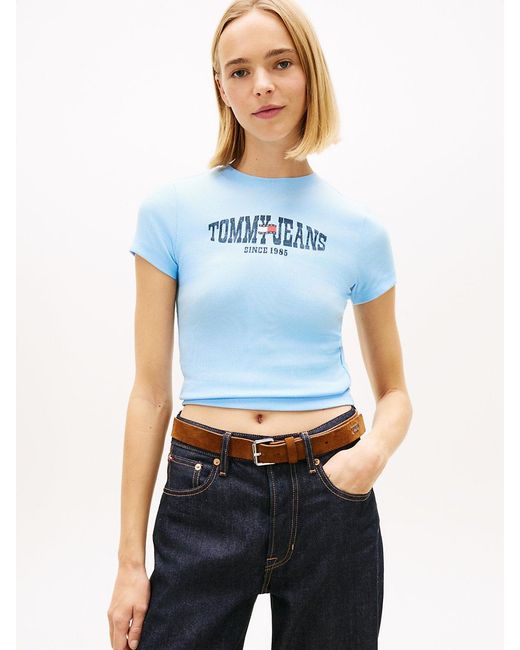 Tommy Hilfiger Blue Wavy Flag Ribbed Slim T-Shirt