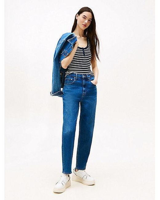 Tommy Hilfiger Ultra High Rise Mom Jeans Met Tapered Fit in het Blue