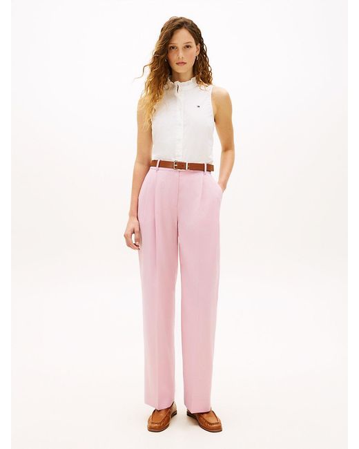 Tommy Hilfiger Pink Timeless Pleated Relaxed Straight Leg Trousers