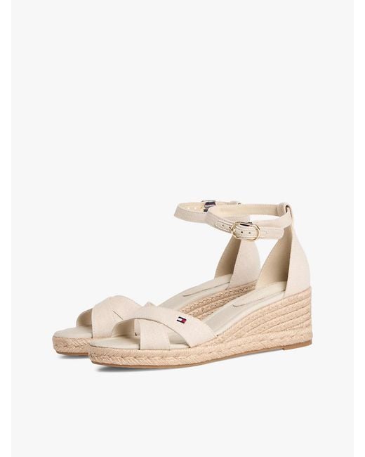 Tommy Hilfiger White Hemp Crossover Strap Wedge Espadrilles