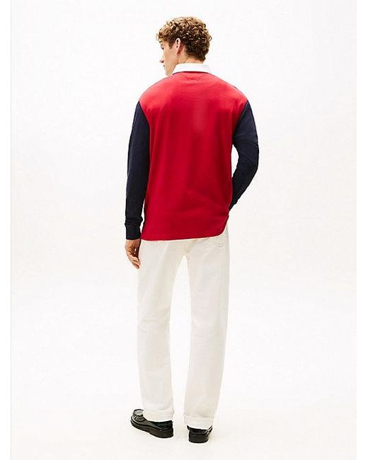 Tommy Hilfiger Relaxed Fit Colour-Blocked Rugbyshirt in het Blue voor heren