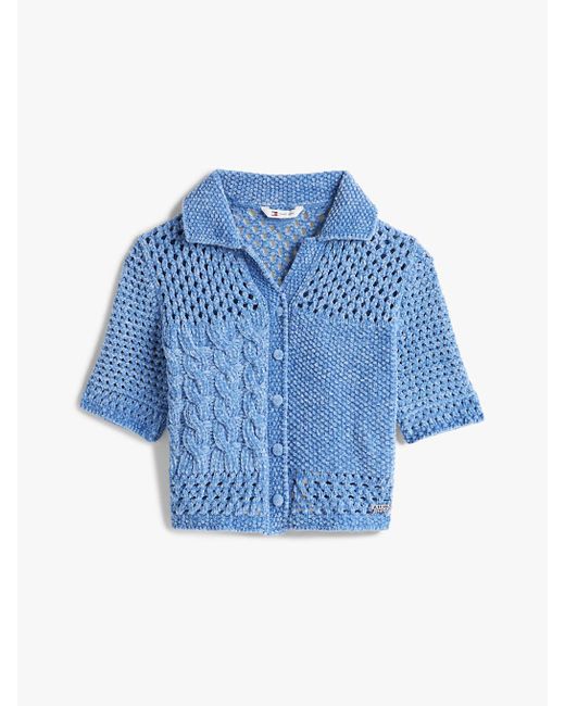 Cardigan En Tricot À Manches Courtes Col Polo Tommy Hilfiger en coloris Blue