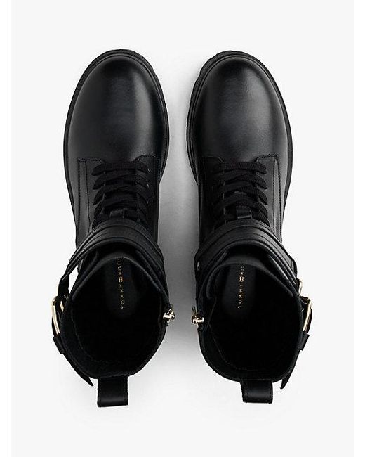 Tommy Hilfiger Leren Bikerlaars Met Profielzool En Logo in het Black