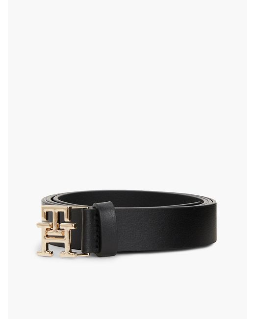Tommy Hilfiger Black Th Monogram Leather Plaque Buckle Belt
