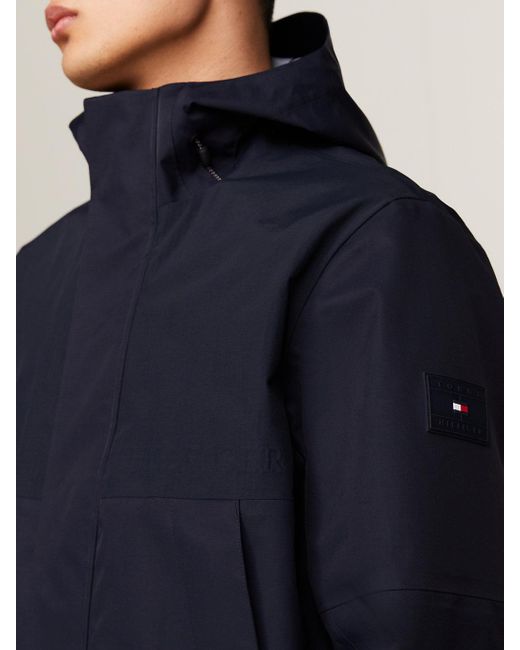 Tommy Hilfiger Blue Hooded Waterproof Portland Jacket for men