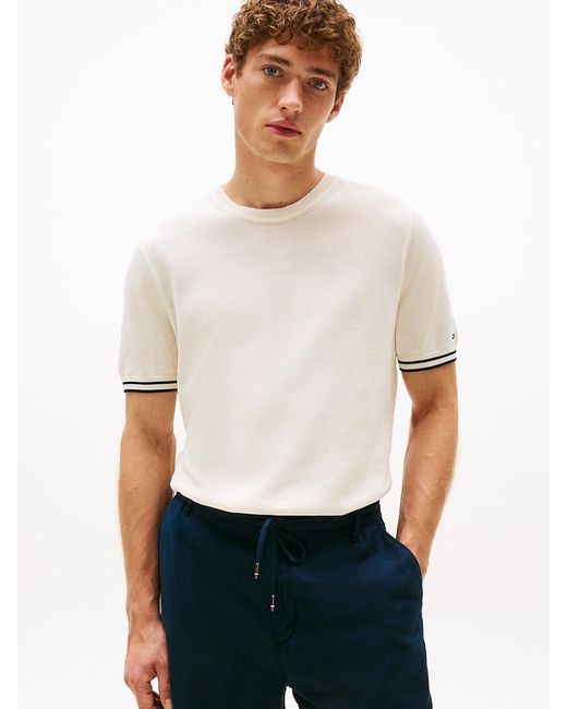 Tommy Hilfiger White Smart Casual Tipped Cuff T-shirt for men