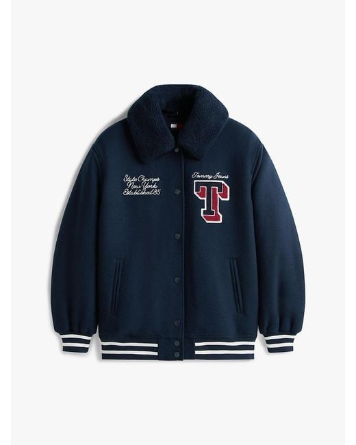 Tommy Hilfiger Blue Padded Twill Oversized Varsity Jacket
