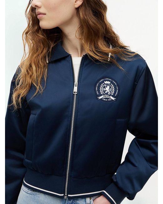 Tommy Hilfiger Blue Back Logo Patch Satin Varsity Jacket