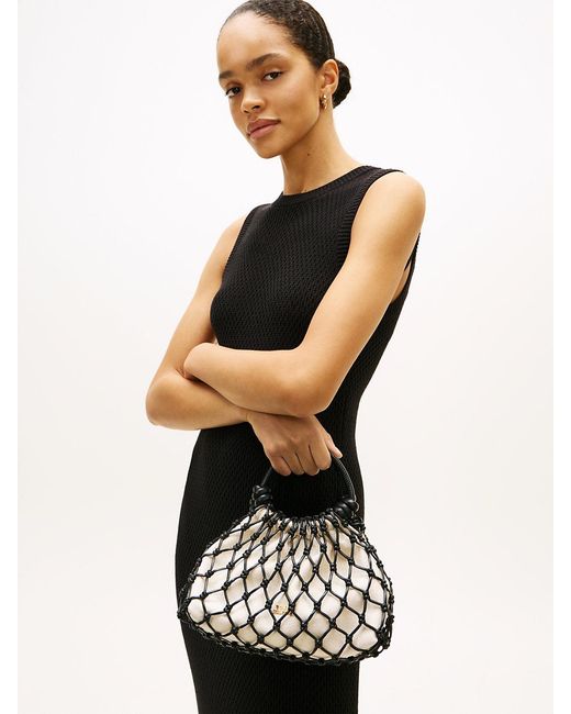 Tommy Hilfiger Black Soft Leather Macrame Crossbody Bag