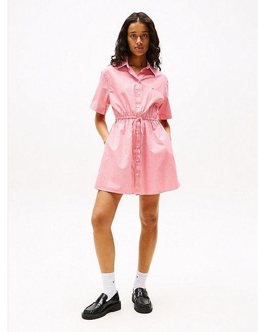 Tommy Hilfiger Relaxed Fit Mini-Overhemdjurk Met Strepen in het Pink