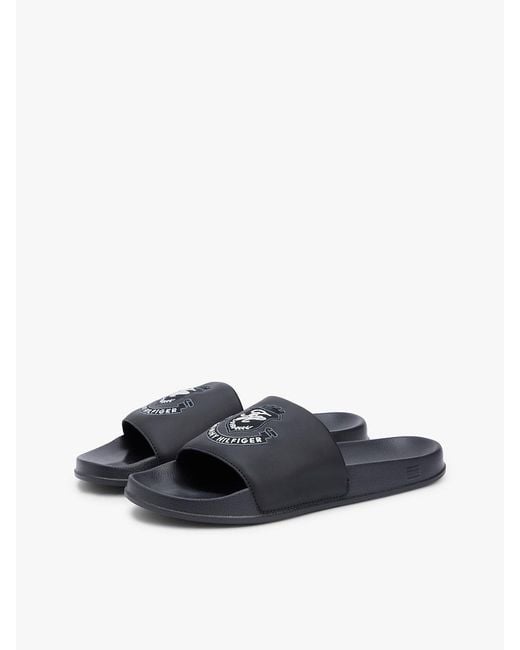 Tommy Hilfiger White Crest Appliqué Pool Slides for men