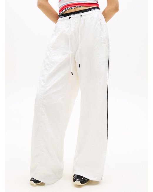 Tommy Hilfiger White Repeat Logo Tape Wide Leg Joggers