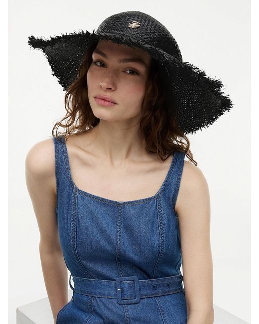 Tommy Hilfiger White Logo Plaque Woven Straw Hat